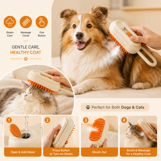 Steam Brush for Dog Cat 3 in 1 Water Brush for Dogs Silicone Massage Dog Comb Electric Multifunctional Water Brush Spa for Dogs USB Rechargeable Steamy Brush for Pets
