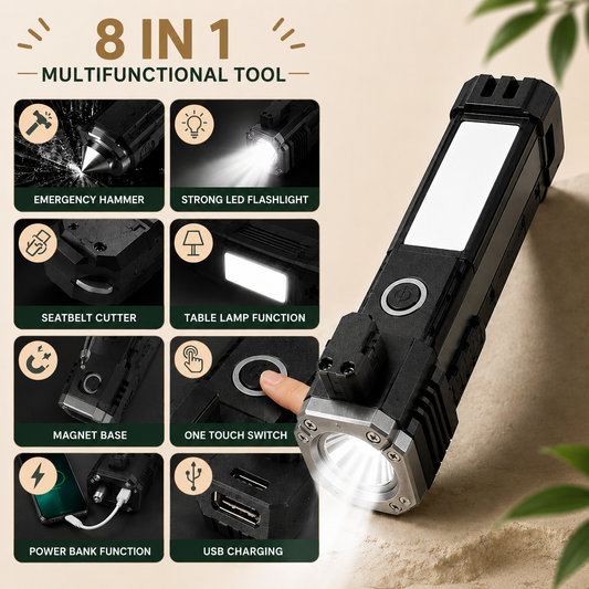 8 in 1 Portable Rechargeable Torch LED Flashlight